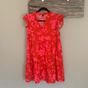 SHEIN Red and Pink Floral Midi Dress